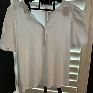 LOFT White Puff Sleeve Polo Blouse